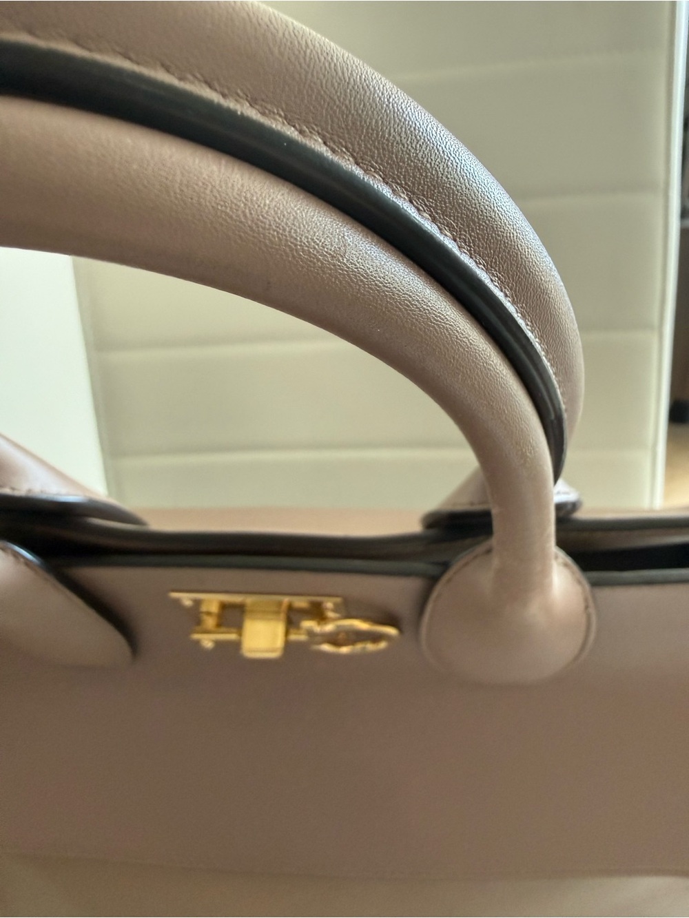 Salvatore Ferragamo Studio Leather Top Handle Bag Mud Gold Hardware - Picture 6 of 9